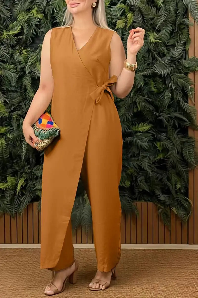 V-Neck Lace-Up Sleeveless Jumpsuit