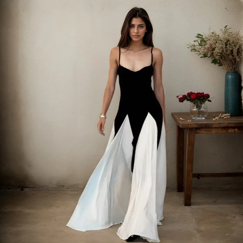Contrast Patchwork Maxi Slip Dress