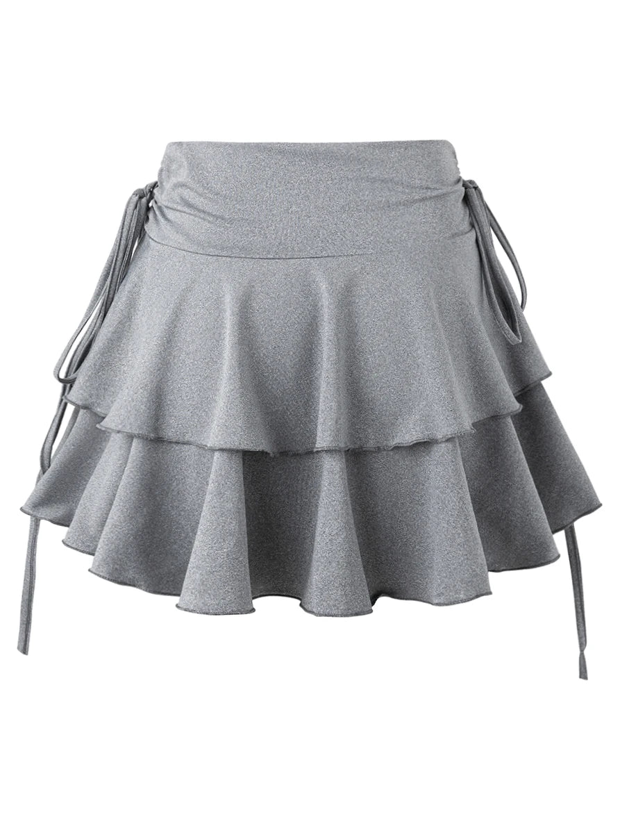 Elastic Waist Lace-Up Mini Skirt