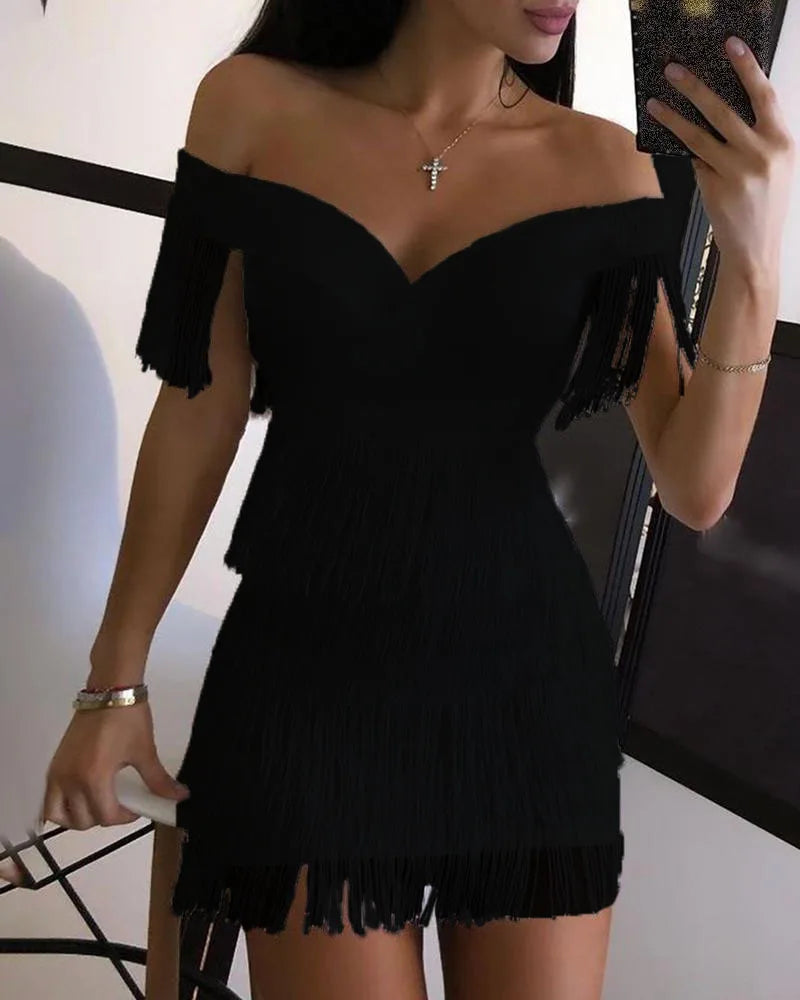 One-Shoulder Fringed Party Dress