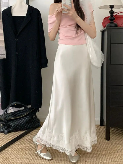 Lace Mesh High Waist Maxi Skirt