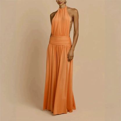 Pleated Halter Neck Banquet Dress