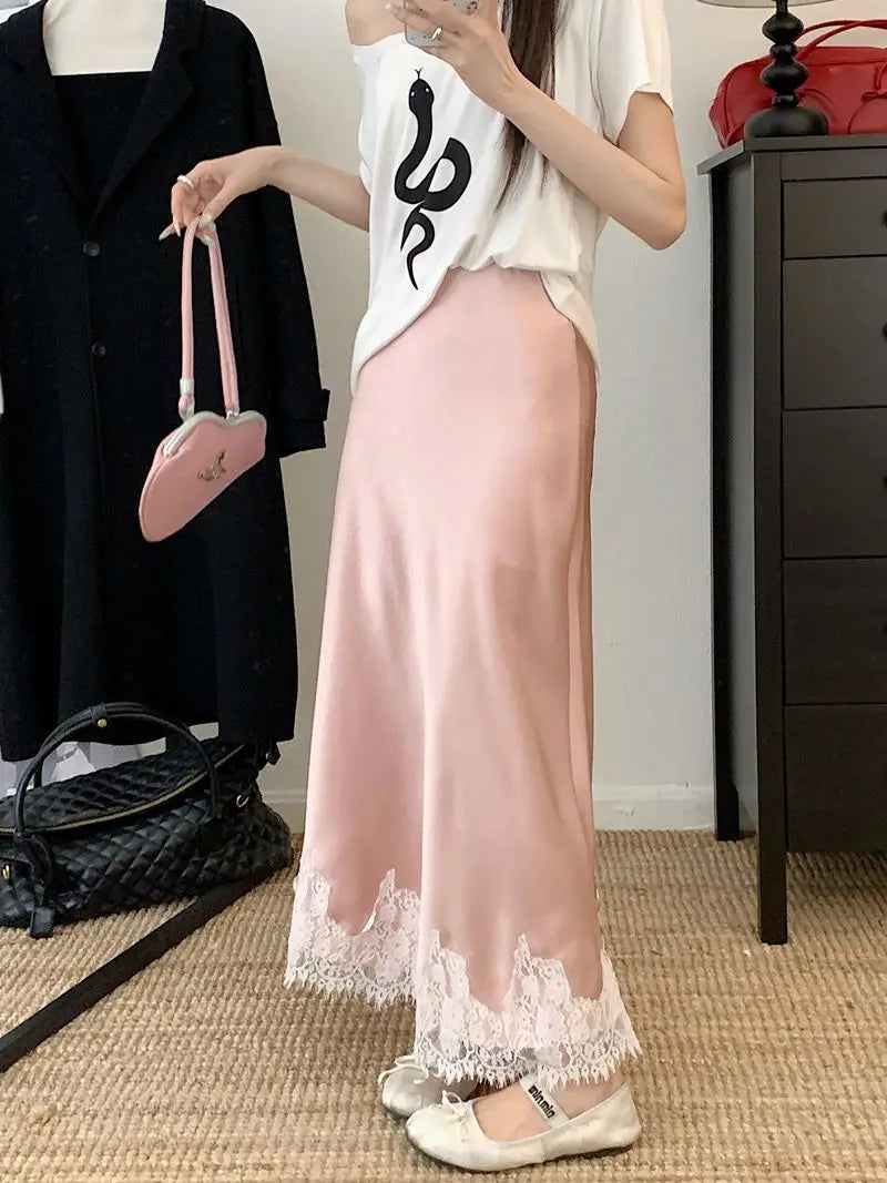 Lace Mesh High Waist Maxi Skirt