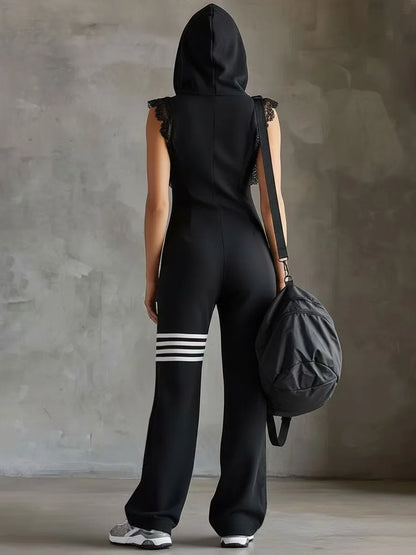 Striped Hooded Sleeveless Jumpsuit