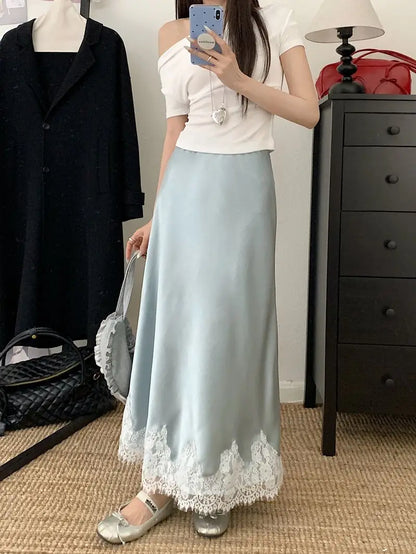 Lace Mesh High Waist Maxi Skirt