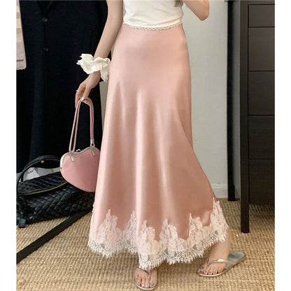 Lace Mesh High Waist Maxi Skirt