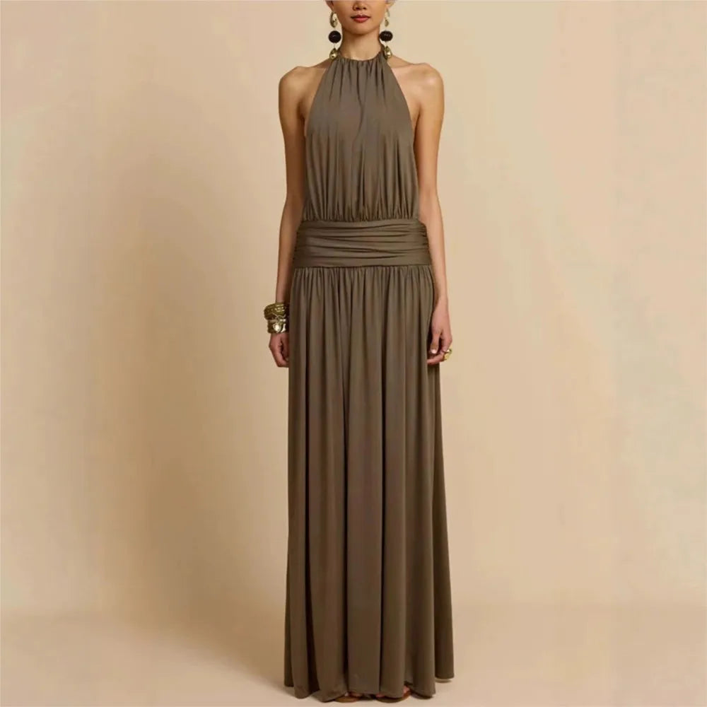 Pleated Halter Neck Banquet Dress