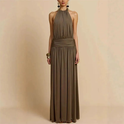 Pleated Halter Neck Banquet Dress