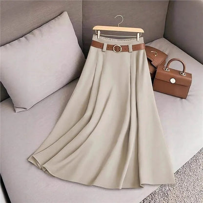 Pleated Patchwork Office Midi Skirt