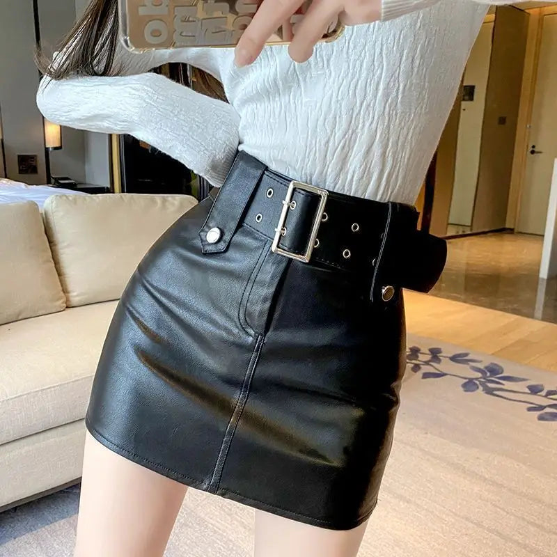 Faux Leather Buttoned Mini Skirt