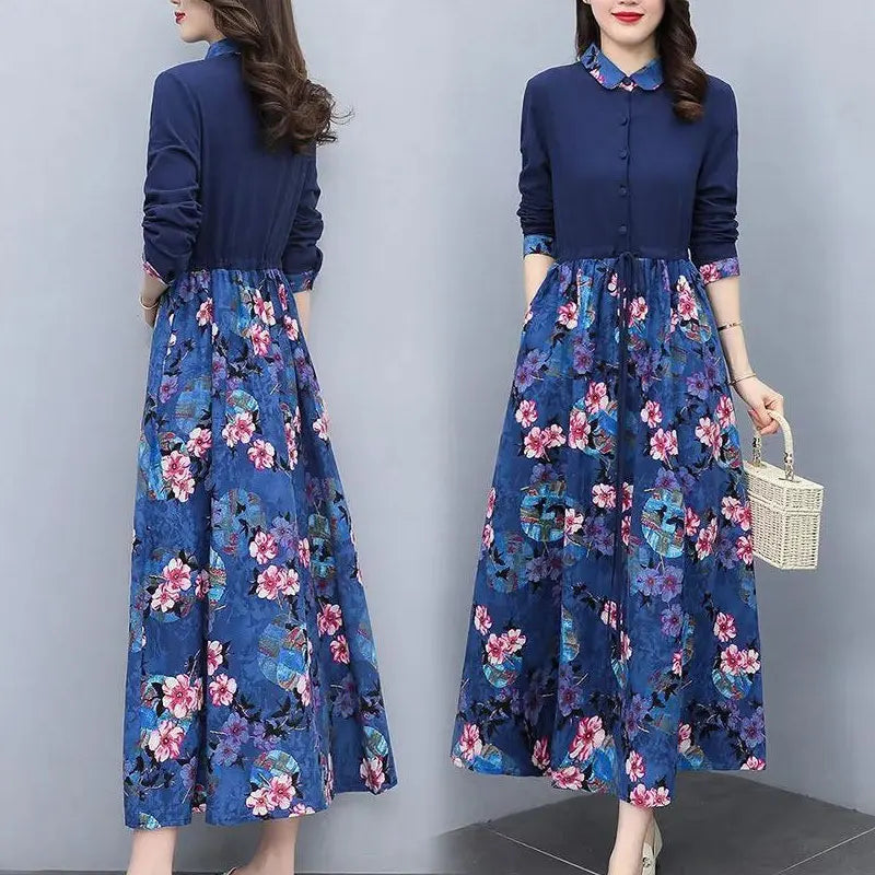 Printed Collared Shirt Maxi Dress