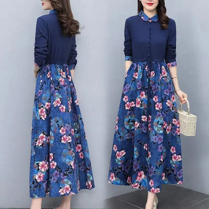 Printed Collared Shirt Maxi Dress