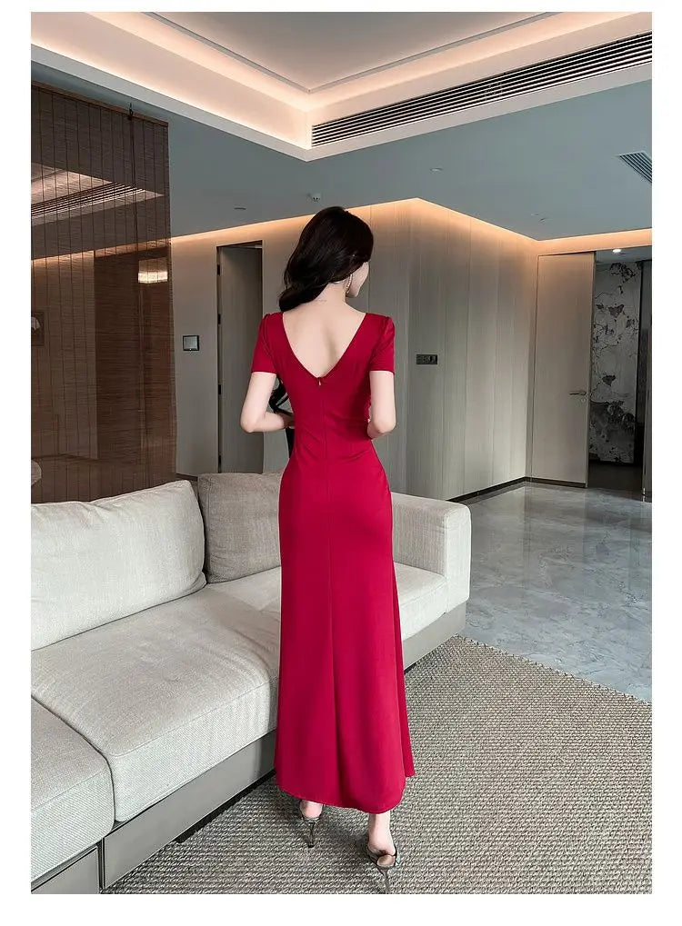 Asymmetric V-Neck Ankle Dress