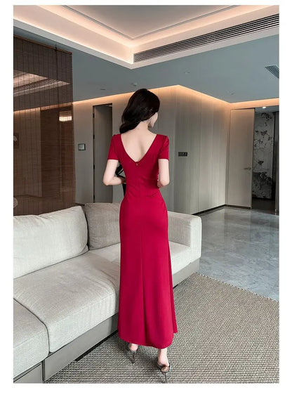Asymmetric V-Neck Ankle Dress