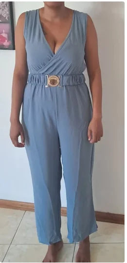 Deep V Sleeveless Wide Leg Jumpsuit