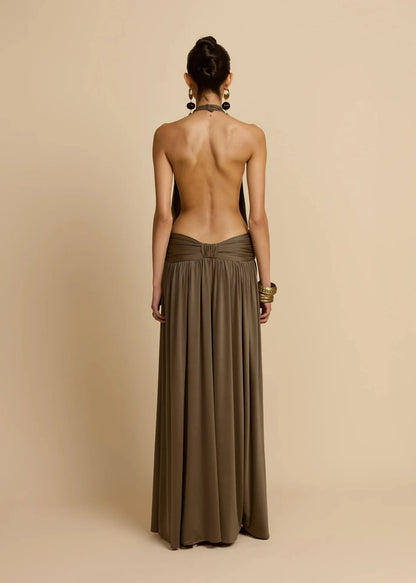 Pleated Halter Neck Banquet Dress