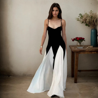 Contrast Patchwork Maxi Slip Dress
