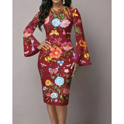 Metallic Swirl Flared Sleeve Dress