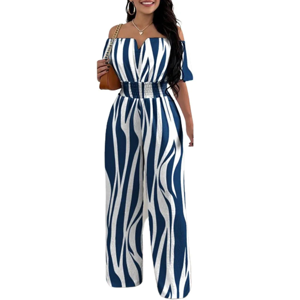 Off Shoulder Shirred Waist Jumpsuit