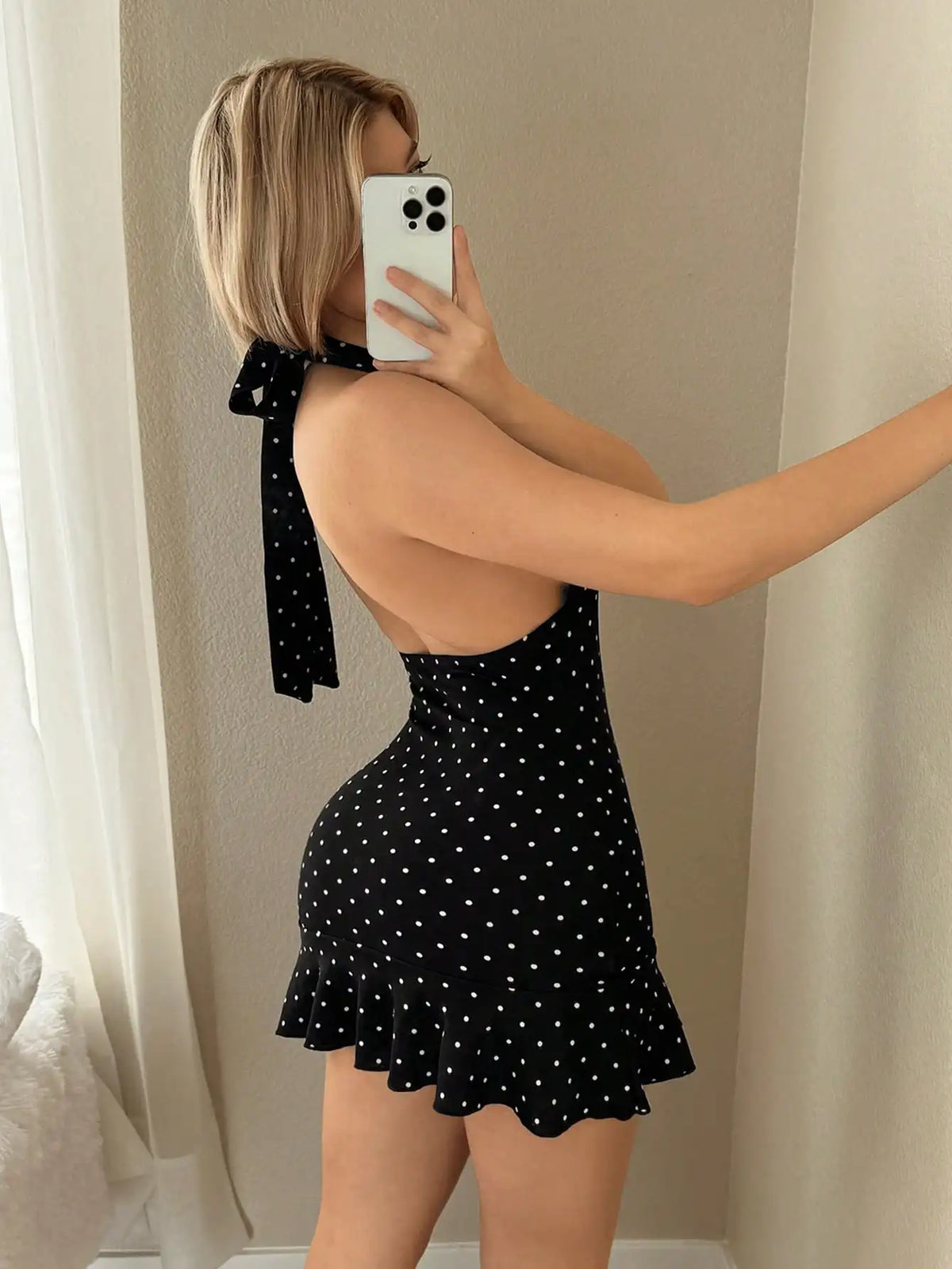 Scarf Neck Sleeveless Mini Dress