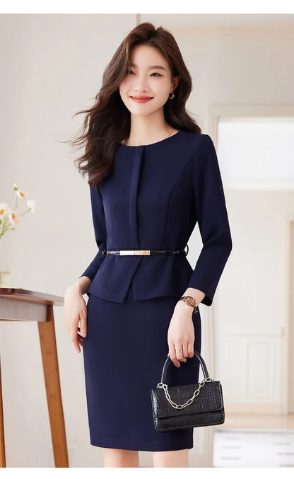 Belted Office Dress with Batwing Sleeves