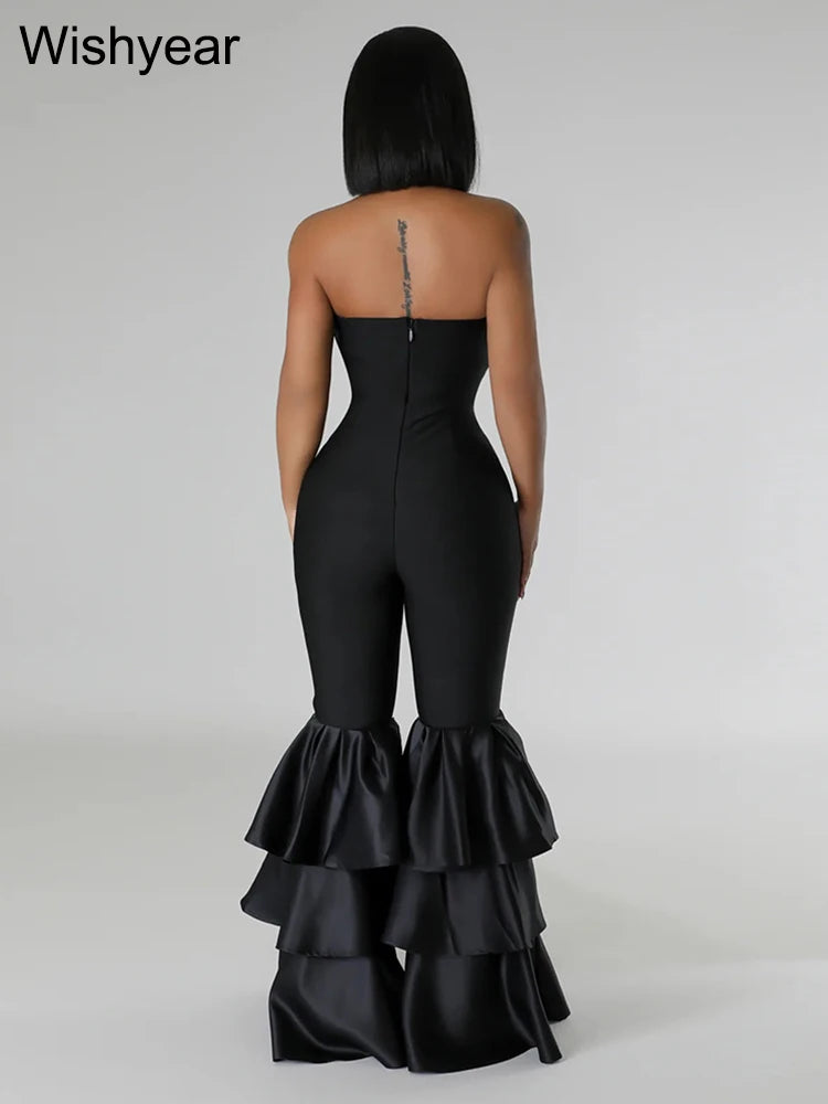 Strapless Ruffle Flare Jumpsuit