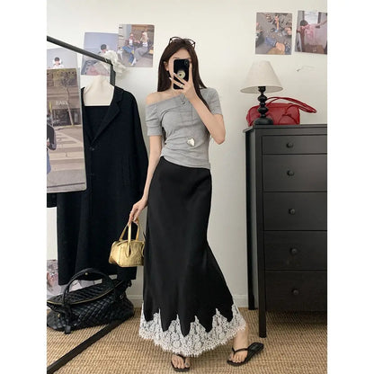 Lace Mesh High Waist Maxi Skirt