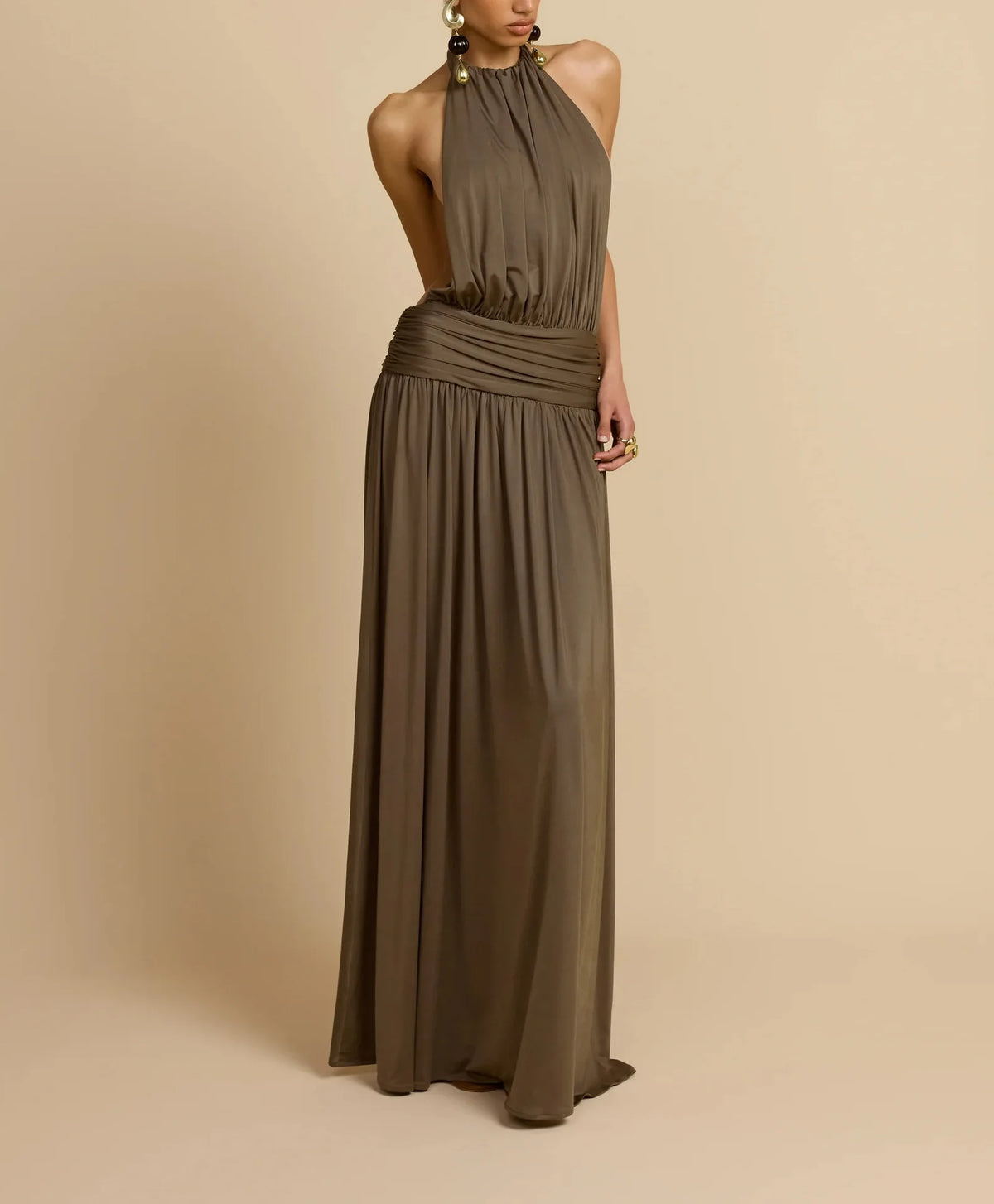 Pleated Halter Neck Banquet Dress