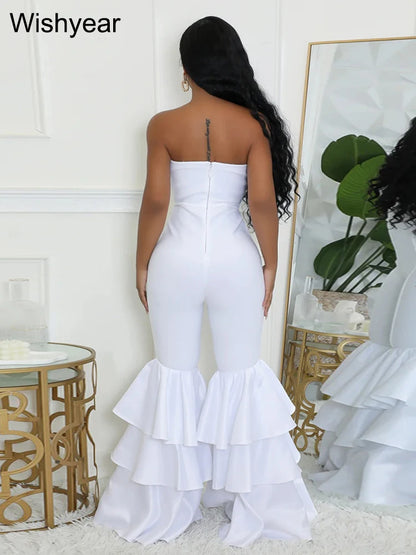 Strapless Ruffle Flare Jumpsuit