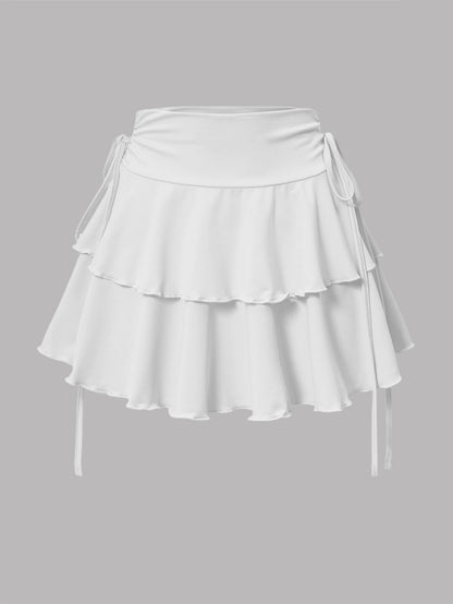 Elastic Waist Lace-Up Mini Skirt