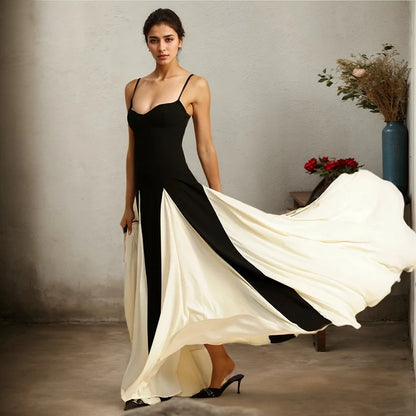 Contrast Patchwork Maxi Slip Dress