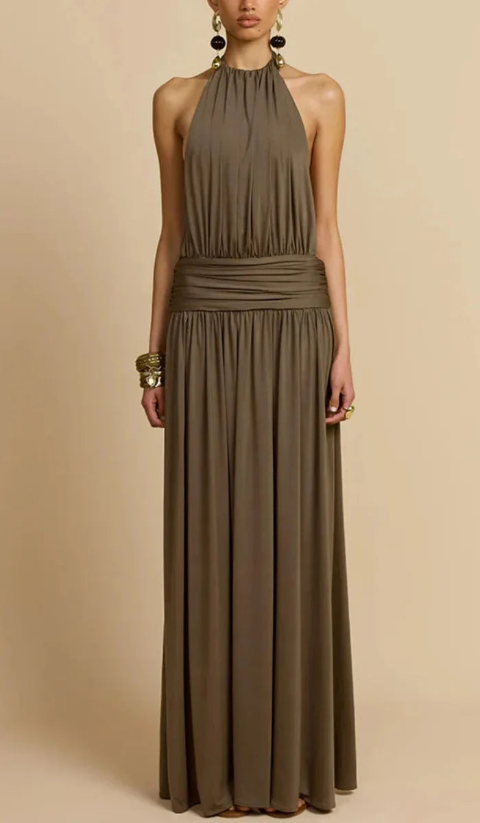 Pleated Halter Neck Banquet Dress