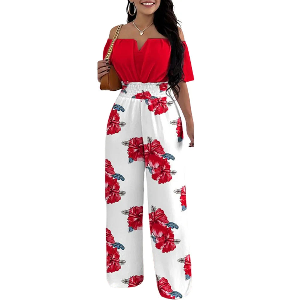 Off Shoulder Shirred Waist Jumpsuit