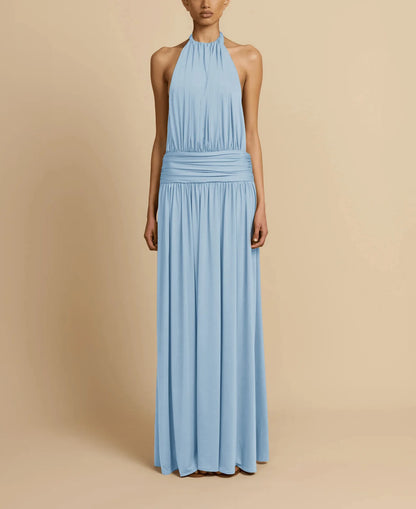 Pleated Halter Neck Banquet Dress