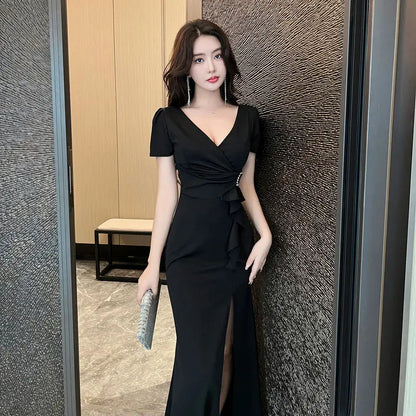 Asymmetric V-Neck Ankle Dress