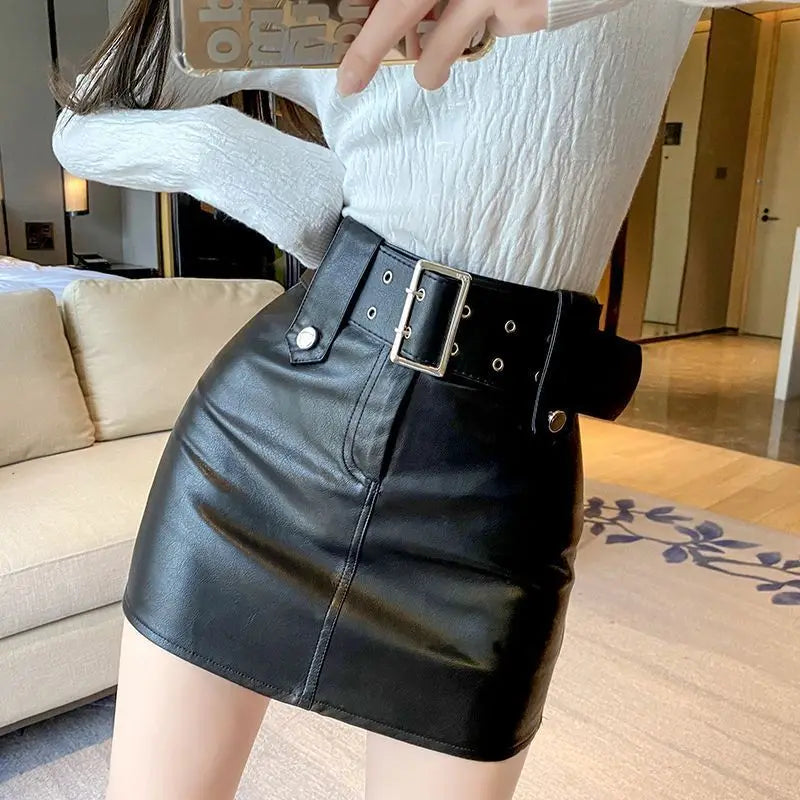Faux Leather Buttoned Mini Skirt