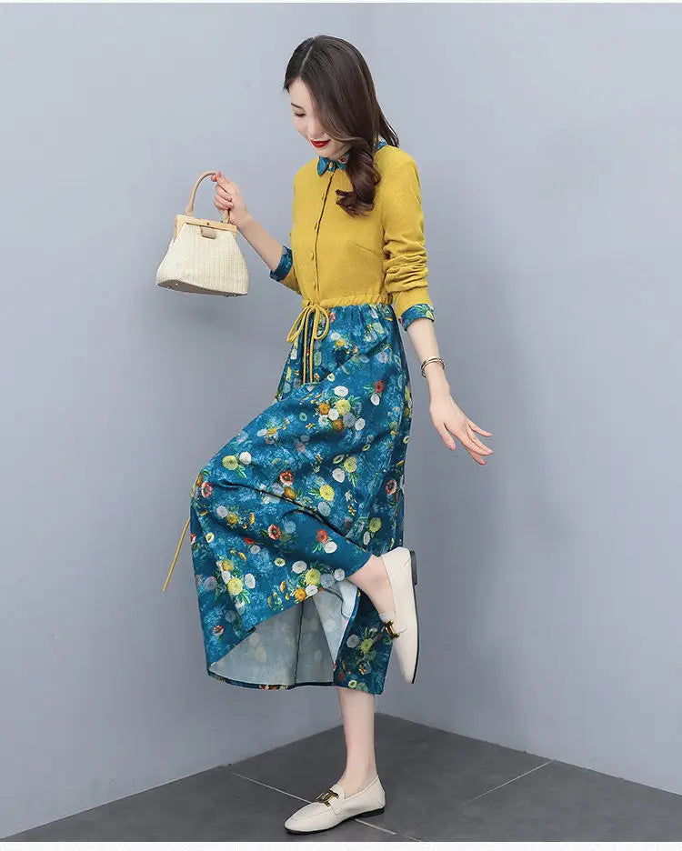 Printed Collared Shirt Maxi Dress