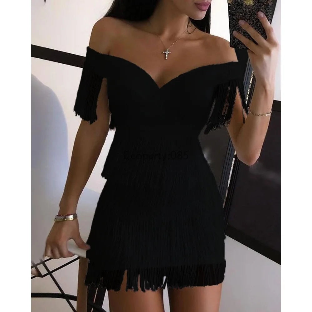 One-Shoulder Fringed Party Dress