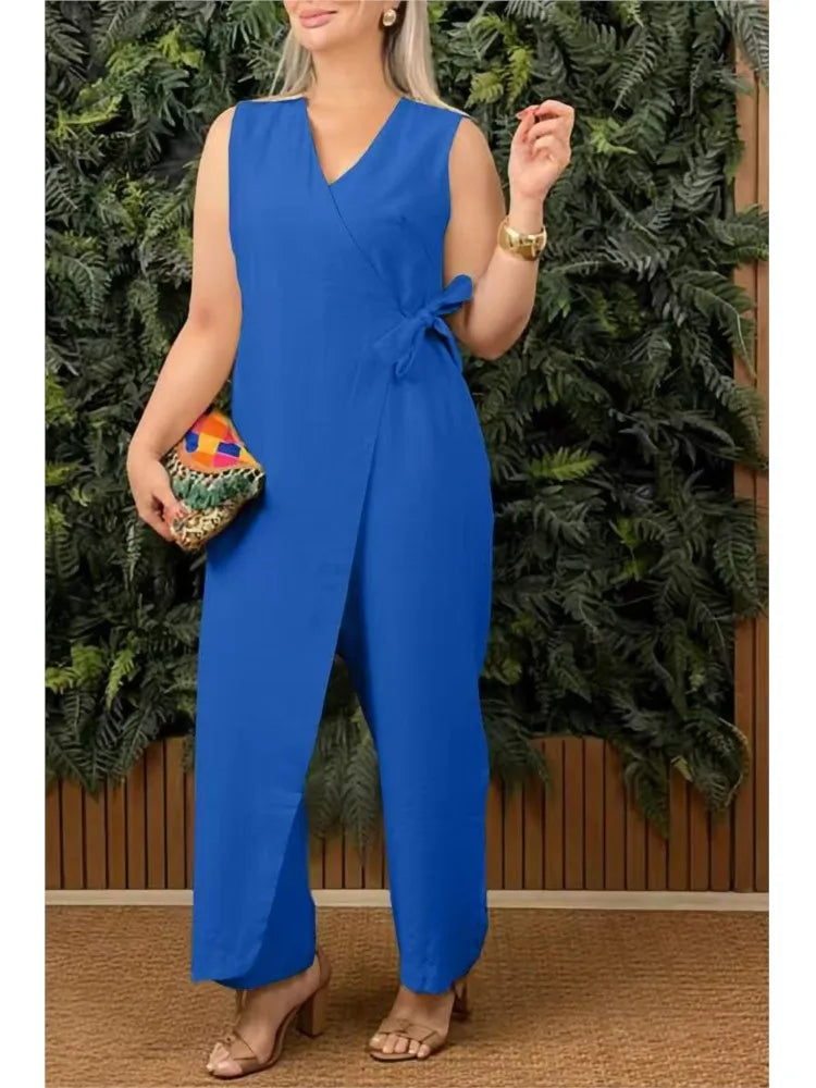 V-Neck Lace-Up Sleeveless Jumpsuit