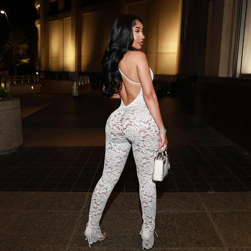 Cross Back Sheer V-Neck Jumpsuit