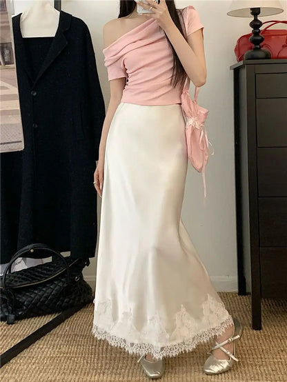 Lace Mesh High Waist Maxi Skirt