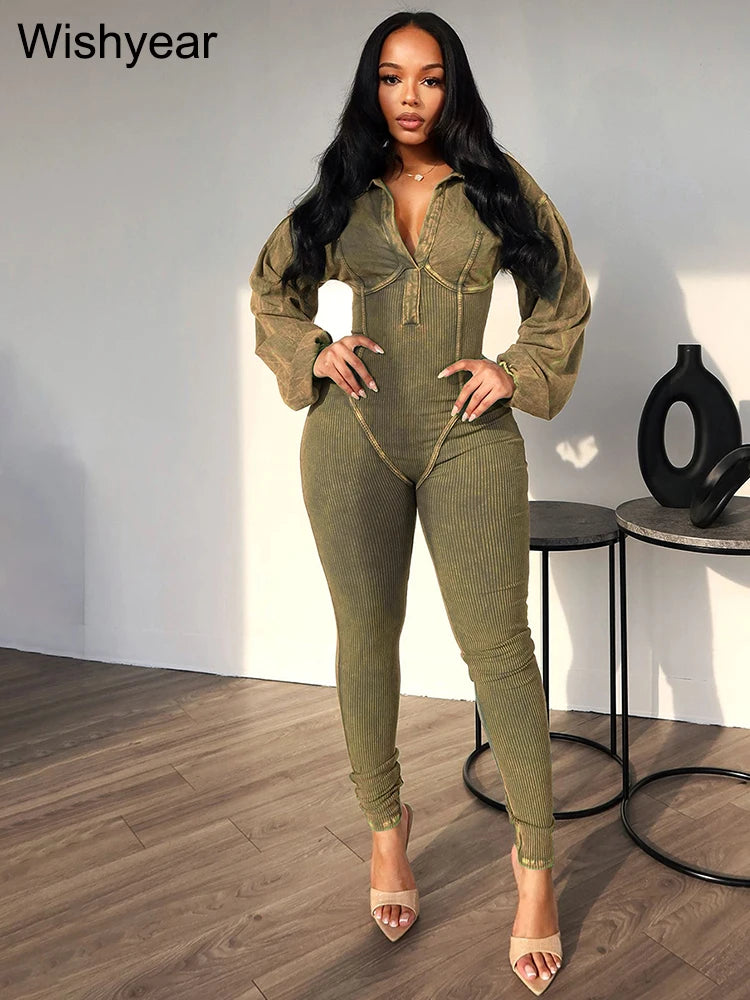 Pink Lapel Long Sleeve Jumpsuit