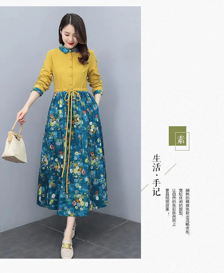 Printed Collared Shirt Maxi Dress