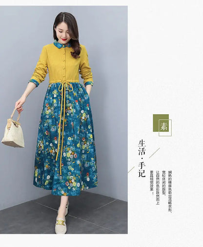 Printed Collared Shirt Maxi Dress