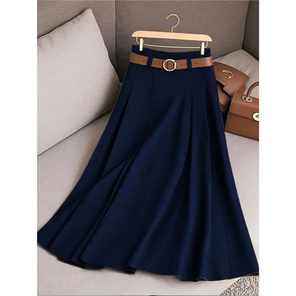 Pleated Patchwork Office Midi Skirt