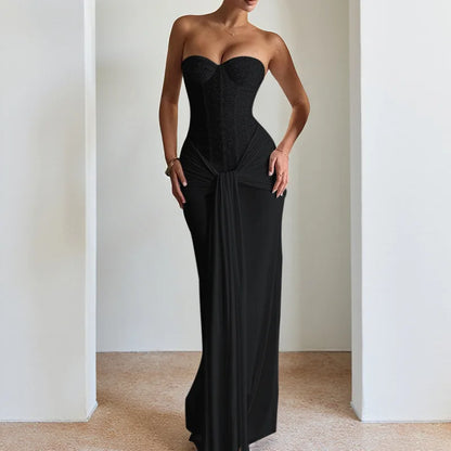 Backless Sequin Ribbon Maxi Dress