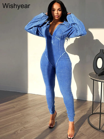 Pink Lapel Long Sleeve Jumpsuit