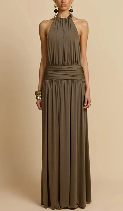 Pleated Halter Neck Banquet Dress