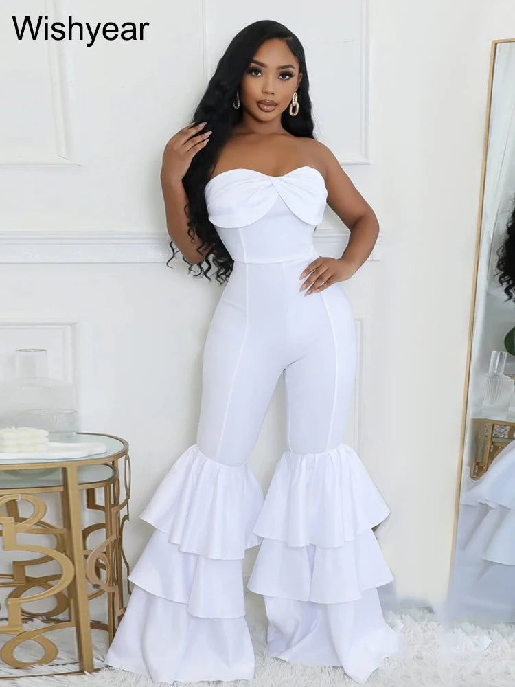 Strapless Ruffle Flare Jumpsuit