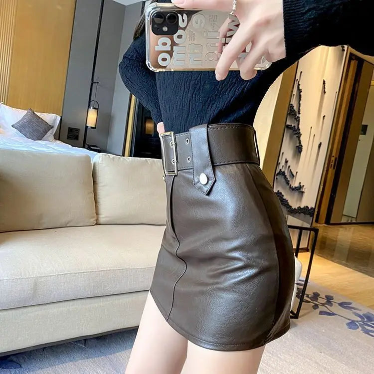 Faux Leather Buttoned Mini Skirt